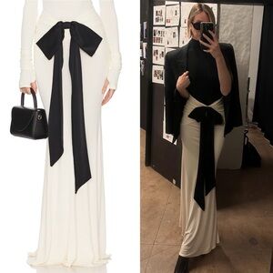 HELSA Althea Jersey Skirt with Detachable Bow Cream Black NEW with tags